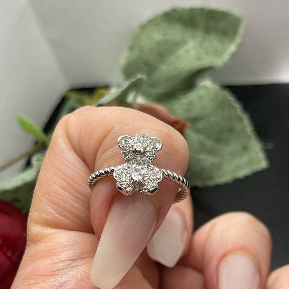 Solid Sterling Silver 925 Teddy Bear Ring Size 6,… - image 3